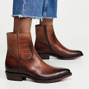 Frye Billy inside zip western booties crocodile embossed women's 7.5B
